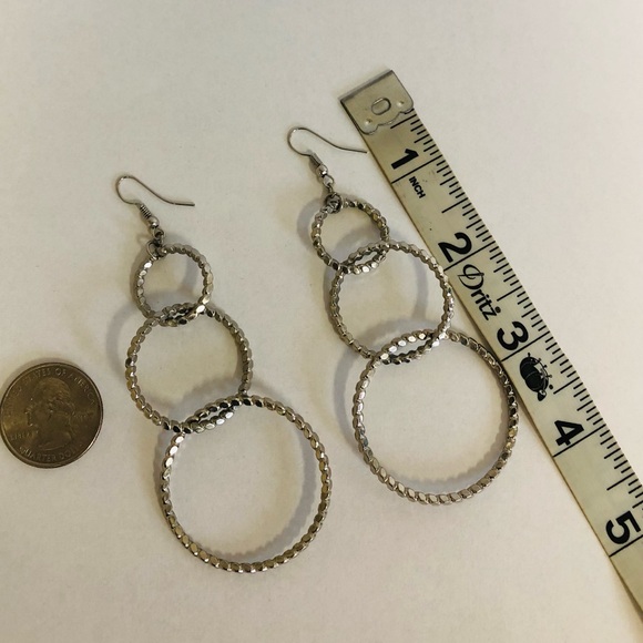 Silver Multi Hoop Textured Earrings - Picture 7 of 7